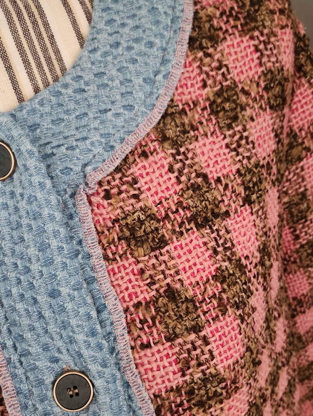 Mystree Pink and Brown Plaid Tweed Jacket and Short Set - Picture 7 of 14